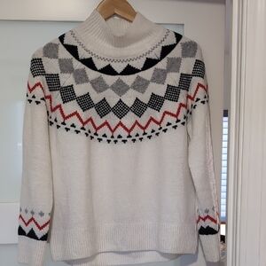 Vince Camuto fair isle white funnel neck Sweater